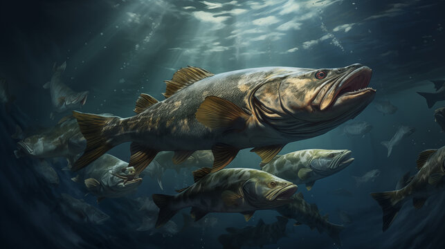 screi cod swiming free in the sea