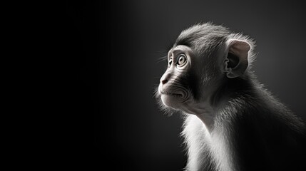 Macaca. Close-up portrait of a wild monkey in monochrome. Illustration for cover, postcard, interior design, banner, brochure, etc. - obrazy, fototapety, plakaty
