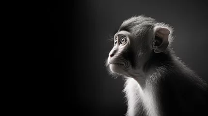 Rucksack Macaca. Close-up portrait of a wild monkey in monochrome. Illustration for cover, postcard, interior design, banner, brochure, etc. © Login