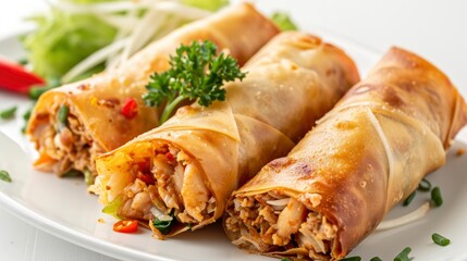 crab cake egg rolls festive christmas or easter appetizer with tomato sauce or ketchup