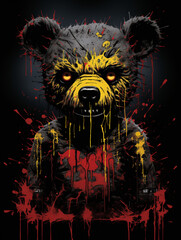 T-shirt design, Zombie Teddy Bear 2d, comic book, hyper - detailed, red yellow black, ready to print created with Generative Ai