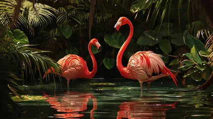 Gardinen beautiful flamingos walking on water © Ege