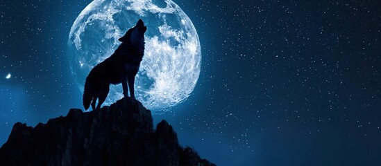 wolves howl on full moon nights - obrazy, fototapety, plakaty