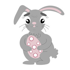 An Easter bunny cartoon rabbit holding a giant Easter egg illustration