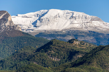 Puértolas village and Ordesa i Monte Perdido National Park mountains, Province of Huesca, Aragon