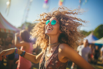 Joyful Woman Dancing at a Music Festival