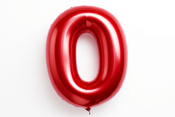 number 0 zero from red shiny balloon, isolated on white background