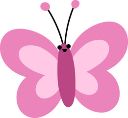 Vector flat pink butterfly icon. Funny woodland, forest or garden insect. Cute bug illustration for kids isolated on white background.