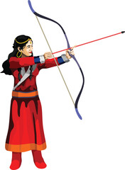 Girl Playing Mongolian Traditional Archery Sport