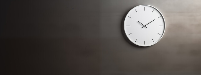 Clock on a black wall. White watch