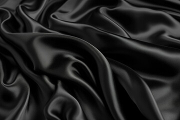 Fototapeta premium silk satin black color, creases in fabric, elegant background with copy space, top view