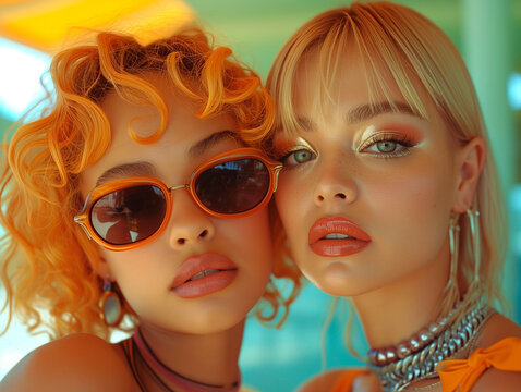 Fashion photo of two modern young girls