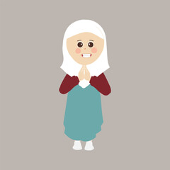 Muslim kid, little girl ramadan cartoon vector illustration. Cute female child in traditional clothes. Happy and smiling children character in hijab. Muslim girl in different action