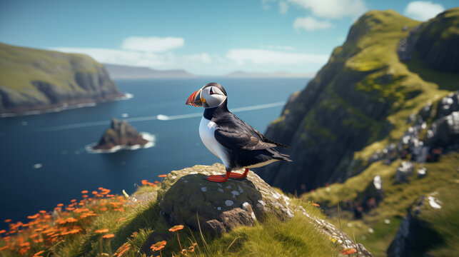 An Atlantic Puffin in its natural habitat