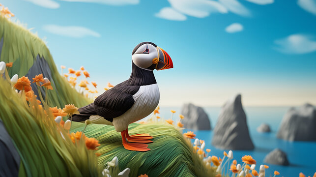 An Atlantic Puffin in its natural habitat