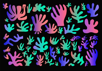 Modern floral decor and plant leaves. Abstract organic Vector set of shapes inspired by Matisse and Fauvism style.