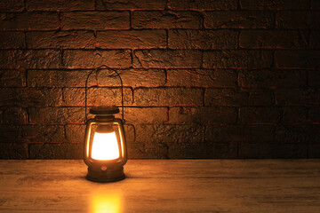 halloween lantern on the table at night