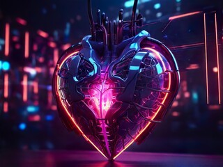 High-tech heart, made of illuminated neurons, ai generated