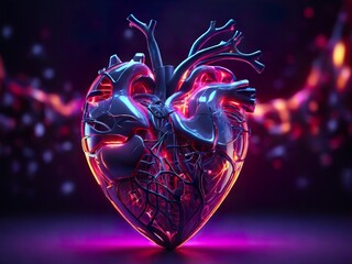 High-tech heart, made of illuminated neurons, ai generated