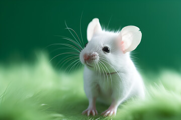 Portrait of white little rat in the grass