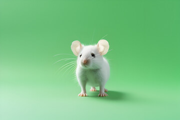 White little mouse on green background