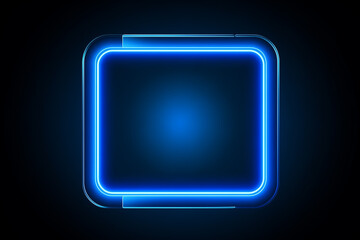 neon blue square frame with rounded edges dimly glowing with light on dark background - obrazy, fototapety, plakaty