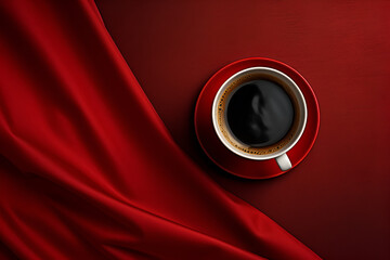 A dark cup of coffee next to silk