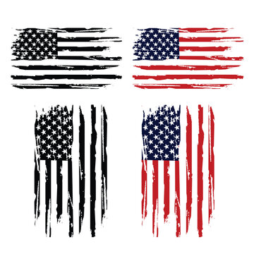 Distressed American Usa Flag On White Backround Bundle Design For T Shirt Poster Banner Backround Print Vector Eps Illustrations..