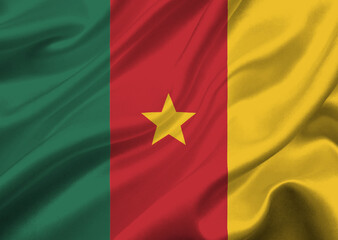 Cameroon flag waving in the wind.
