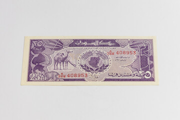 Old Sudan banknote of 25 Piastres from 1987 year