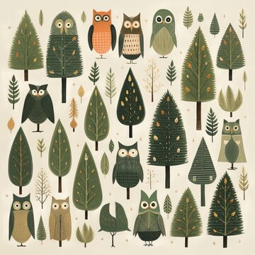 Christmas owl festive attire set tree background picture