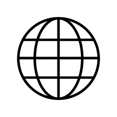 Flat globe earth worldwide international icon symbol. Simple line wireframe planet sign. Isolated on white backgound vector illustration design