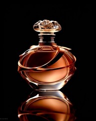 Round Rose Gold Perfume Bottle on Black Background