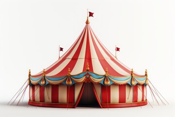 3D circus tent on a plain white backdrop