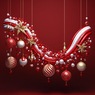 Christmas realistic merry with colorful balls red background picture