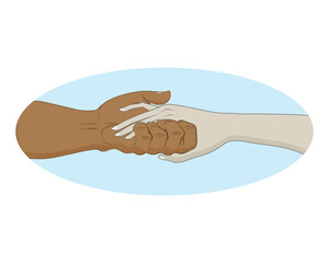 vector design, a cartoon illustration of two hands, both a man and a woman, where the two hands are holding each other tightly