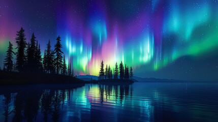 Fototapeta na wymiar Dragonflies of light float around heaven in the night dance symphony of the northern lights