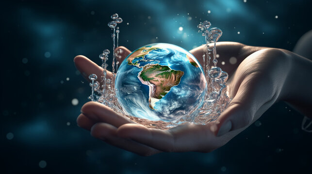 visually striking illustration of a hand cradling a water splash, 