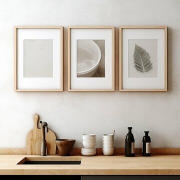 Three Framed Photographs Above Kitchen Sink