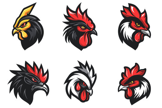 Esport vector logo chicken, rooster, hen, icon, vector, sticker, set, collection, group, head