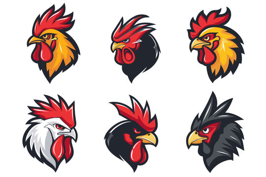 Esport vector logo chicken, rooster, hen, icon, vector, sticker, set, collection, group, head