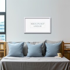 Blue Pillow Bed With Framed Poster