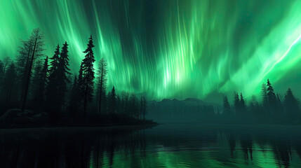 The magic of the northern lights creates an incredible glow, painting the night sky in emerald sha