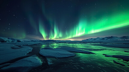 The northern lights like a light veil, extending along the night horizons, creating a heavenly glo