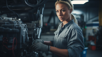 Female mechanic at a auto repair shop