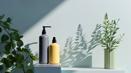 Obrazy na Plexi  The shampoo in the photo caresses with its minimalistic design, emphasizing naturalness and elegan