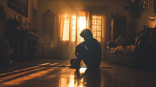 Stock photograph of one man having anxiety attack, burnout, stress. Mental helath.