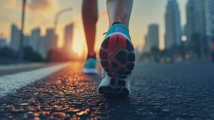 marathon runner pounding the pavement in the heart of the city generative ai