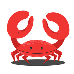 Cute cartoon red crab with a smile. Vector illustration in flat style isolated on white background.