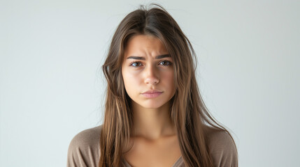 Naklejka premium Pensive Young Woman with Wistful Expression
